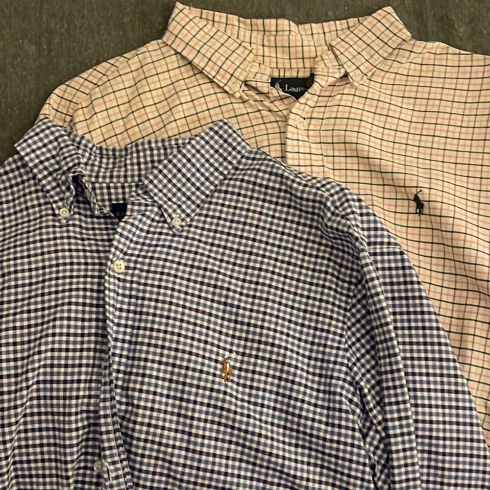 Two Ralph Lauren Button down casual dress shirts. Worn but in good condition